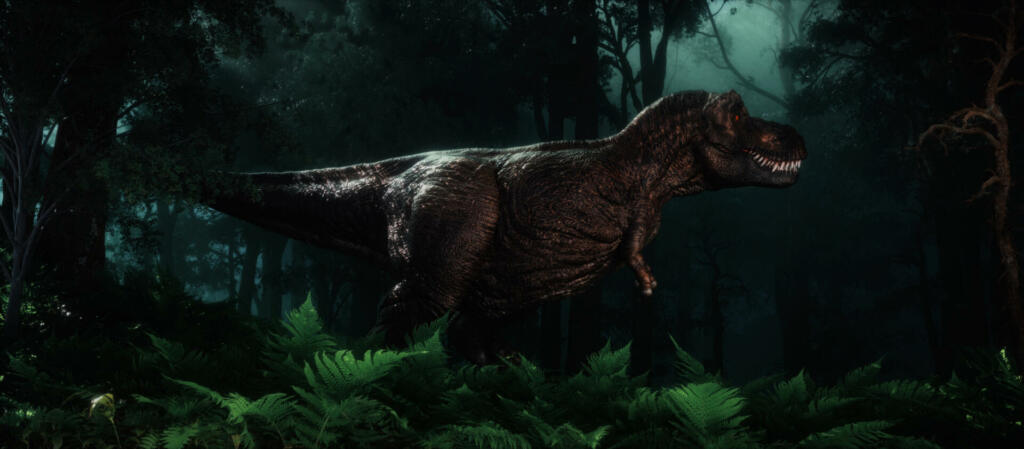 Tyrannosaurus in the forest. He lived during the Late Cretaceous - Maastrichtian. This is a 3d render illustration