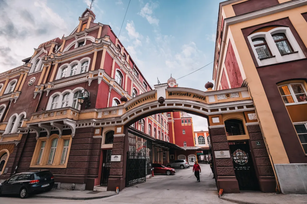 15 March 2024, Sarajevo, Bosnia and Herzegovina: Balkan historic brewery museum, where the red brick architecture welcomes visitors to a journey through Bosnia's beer-making heritage.