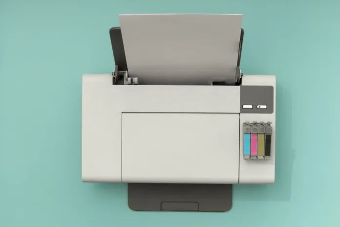 Inkjet tiskalnik na turkiznem ozadju