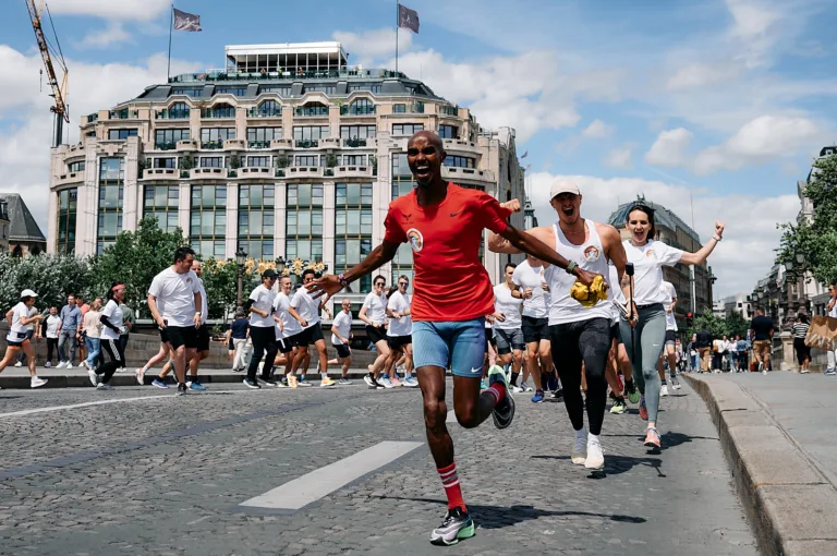 Mo Farah s Huaweiem navdušil med tekom po Parizu