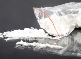 Kaj so trde droge in zakaj se tako imenujejo? sprinkled white amphetamine powder, concept snuff drug addiction.