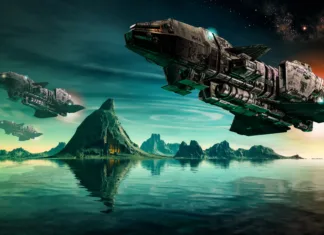 Astronomi odkrili nevarna tveganja za planete, na katerih bi lahko bilo življenje Futuristic sciFi battle space ships hover over an acid ocean of an alien planet, 3d render.