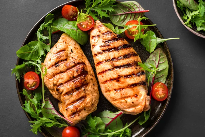 grilled-chicken-breast-fillet-steak-and-fresh-vegetable-salad-healthy-keto-ketogenic-lunch-menu-with-chicken-meat-and-organic-veggies-and-greens-stockpack-istock Grilled chicken breast, fillet, steak and fresh vegetable salad. Healthy keto, ketogenic lunch menu with chicken meat and organic veggies and greens.