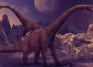 Več kot 120 milijonov let stare sledi polarnih dinozavrov odkrite v Avstraliji dinosaur flat art night mountain landscape with stars and bright moon
