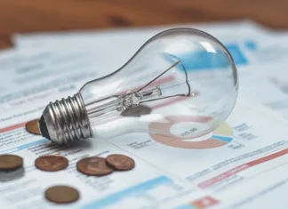 Nova sprememba pri obračunu omrežnine – kaj vse se spreminja? Detail of electricity bills with light bulb and coins