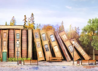 Top 5 svetovnih mest, ki jih mora obiskati vsak knjigoljub Library concept. Fantasy literature. Stack of old books as street of the city. 3d illustration
