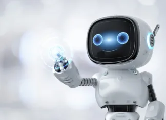 Ustvarili najmanjšega hodečega robota do zdaj 3d rendering cute and small artificial intelligence assistant robot with cartoon character work with virtual graphic display