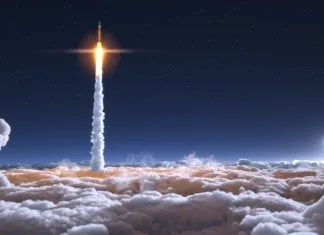 5 vesoljskih podvigov, ki so navdušili v letu 2024 Rocket flies through the clouds on moonlight 3d illustration