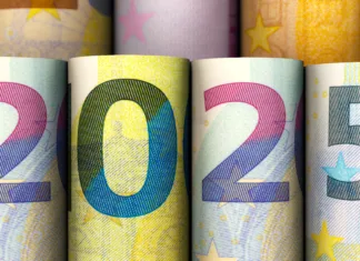 Višina minimalne plače v 2025 bo … Symbolic image: Year 2025 from Euro notes