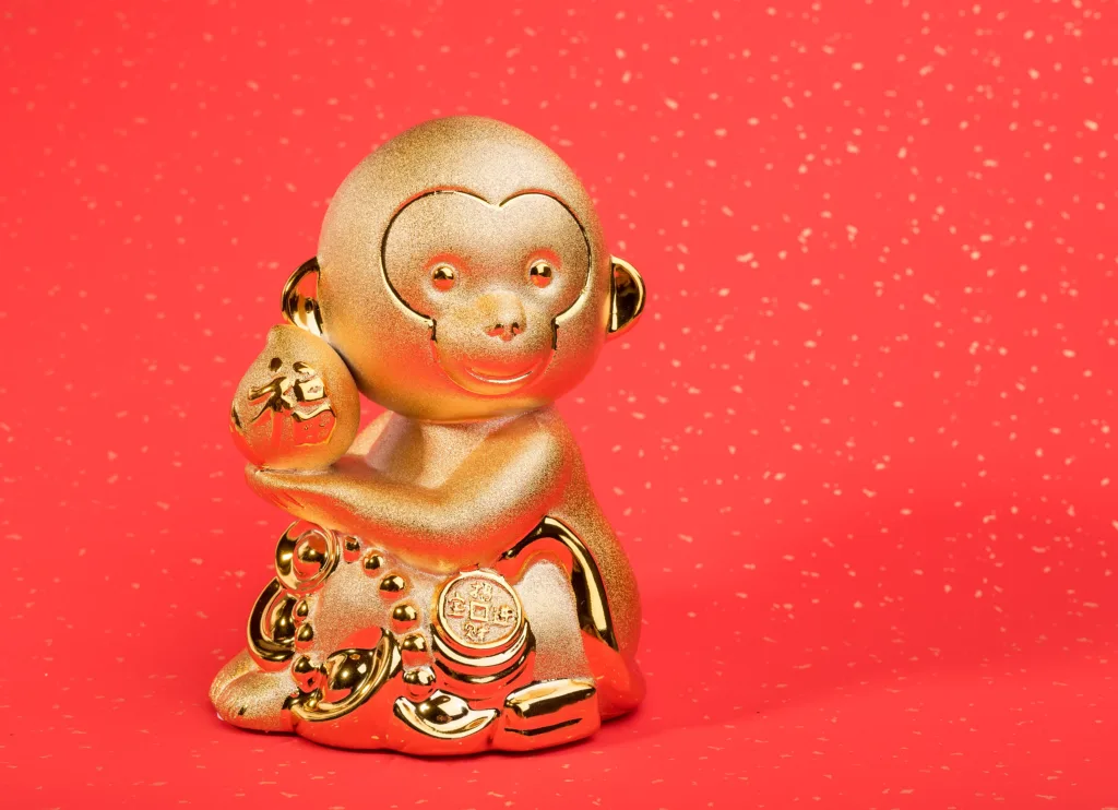 2016 is year of the monkey,Gold monkey,Chinese calligraphy translation:fu,mean good bless for new year