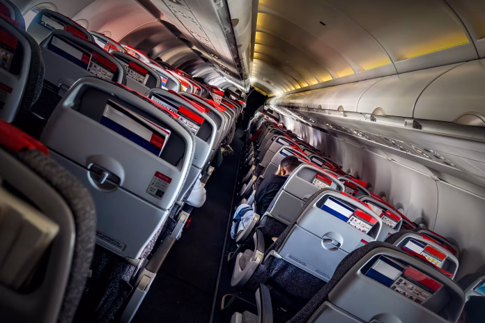 aerophobias concept. image of commercial plane moving fast downwards. Fear of flying. collapse slump depression downfall debacle, subsidence trip. turbidity of consciousness during seasickness