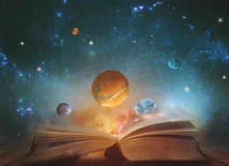 10 znanstvenih obletnic v letu 2025 Book of the universe - opened magic book with planets and galaxies. Elements of this image furnished by NASA
