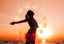 Mesečni horoskop za junij 2026 Concept of astrology and horoscope, person inside a zodiac sign wheel