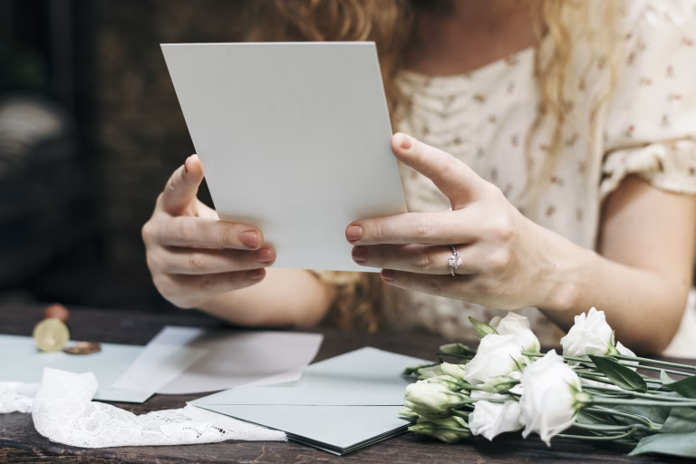 Woman preparing a wedding invitation card