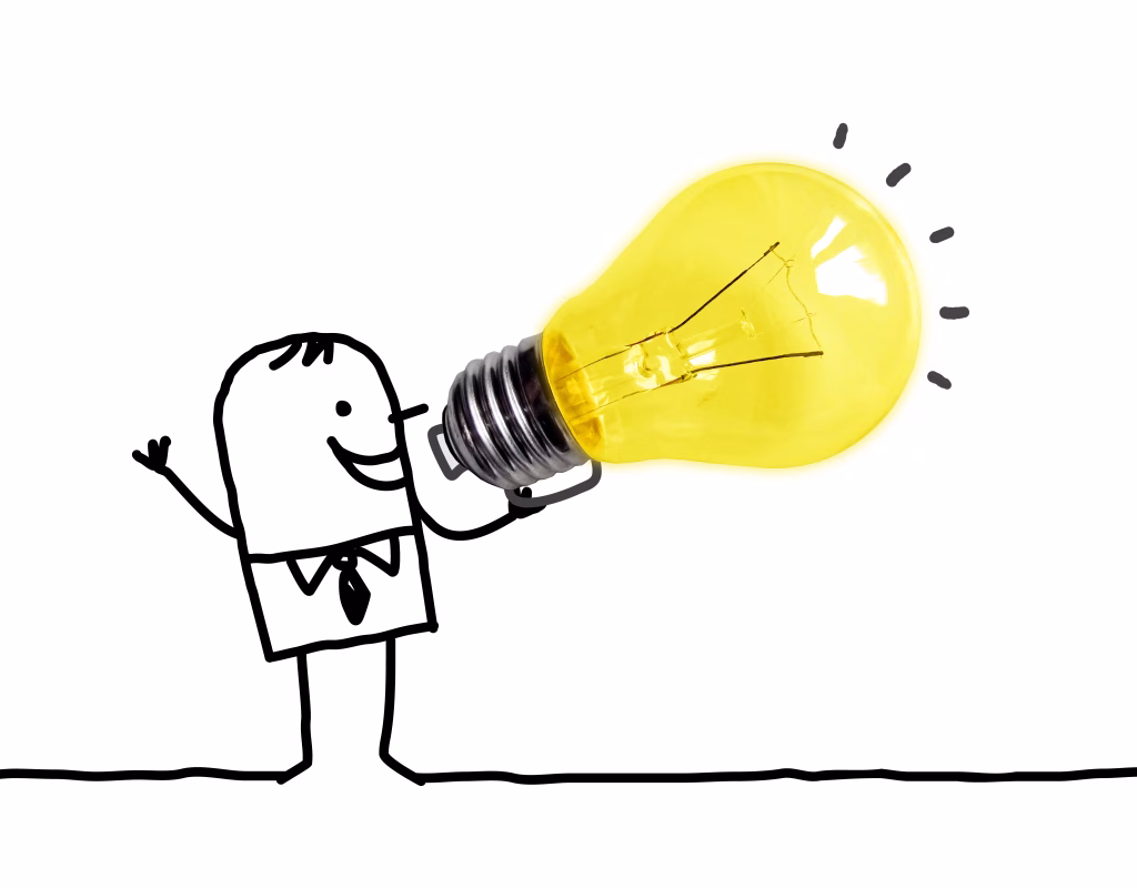 Hand drawn Cartoon man Using a Big light Bulb as a Loudhailer