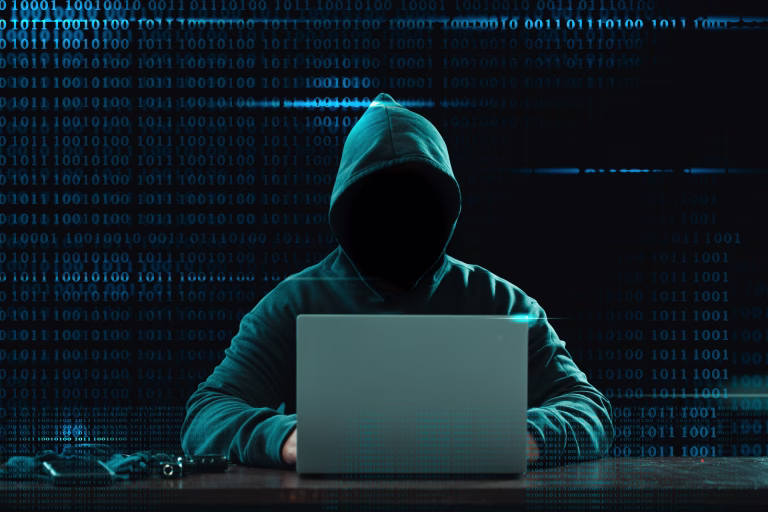 Big financial data theft concept. An anonymous hacker is hacking highly-protected financial data through computers.