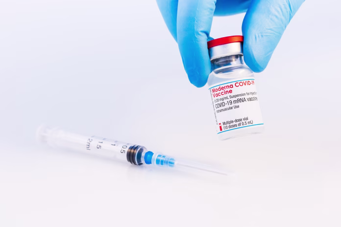 Brasov, Romania - February 21, 2021: Moderna Covid-19 vaccine on a white background.