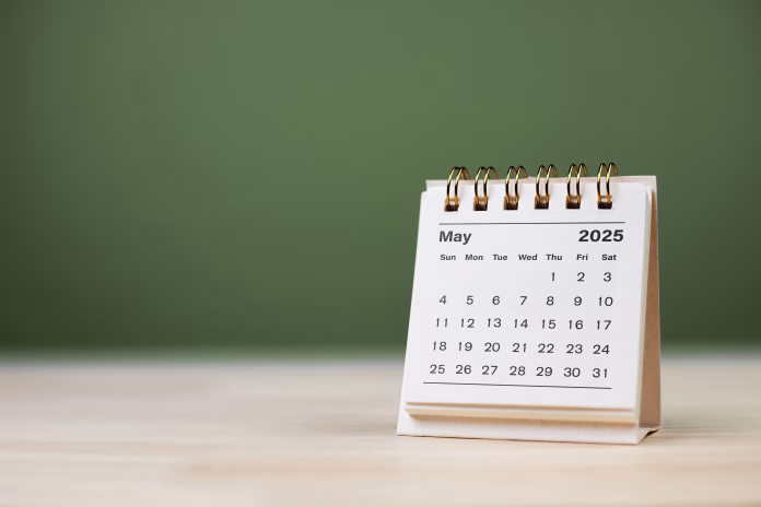 calendar-page-may-of-the-year-2025-white-color-on-green-background-with-copy-space-and-business-design-concept-of-planning-and-setting-new-strategic-goals-stockpack-istock Calendar page May of the year 2025 white color on green background. with copy space and business design. concept of planning and setting new strategic goals.
