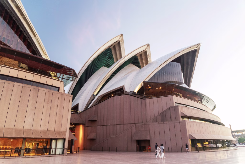 Distinctive building of Sydney Opera House - multi-venue performing arts centre. It is the most famous tourist attraction in Sydney, New South Wales, Australia.