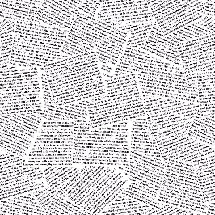Seamless pattern has been made from sonnets by William Shakespeare. Newspaper print style illustration for textile, wallpaper, wrapping