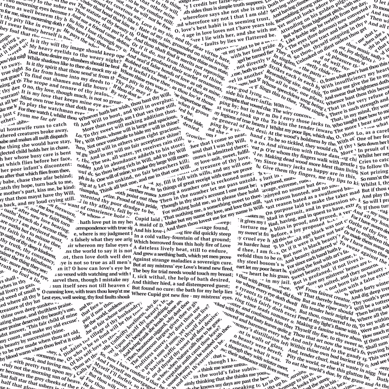 Seamless pattern has been made from sonnets by William Shakespeare. Newspaper print style illustration for textile, wallpaper, wrapping