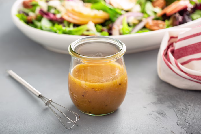 Apple cider vinaigrette salad dressing in a mason jar