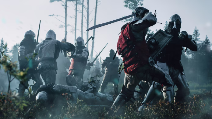 epic-armies-of-medieval-knights-on-battlefield-clash-plate-body-armored-warriors-fighting-swords-in-battle-bloody-war-and-savage-conquest-historical-reenactment-cinematic-shot-stockpack-istock Epic Armies of Medieval Knights on Battlefield Clash, Plate Body Armored Warriors Fighting Swords in Battle. Bloody War and Savage Conquest. Historical Reenactment. Cinematic Shot