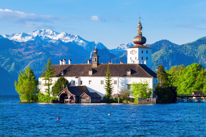 Gmunden Schloss Ort or Schloss Orth in the Traunsee lake in Gmunden city. Schloss Ort is an Austrian castle founded around 1080 year.