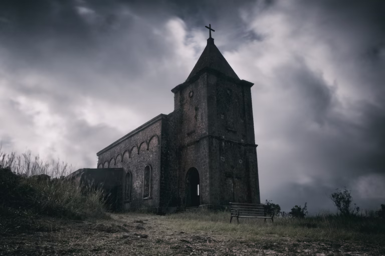 The scary old catholic church in the bokor hill station