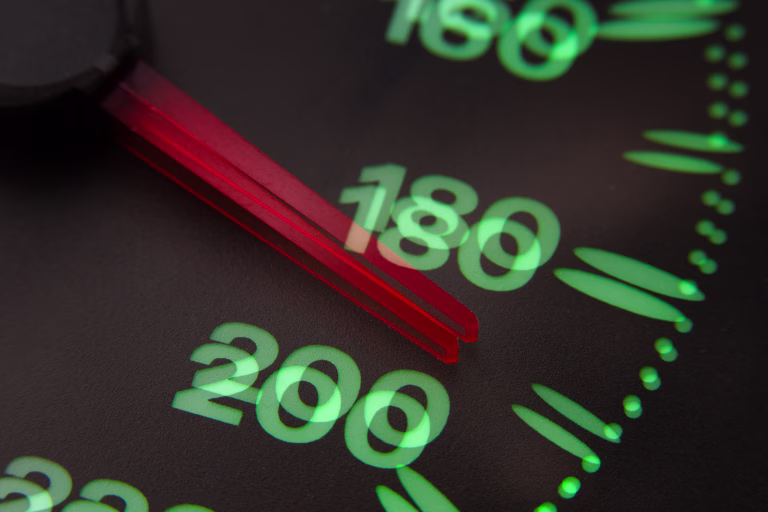 Double vision drunk driver. Car speedometer at 190 km / h