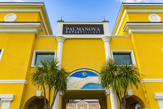 Entrance at Palmanova Outlet Village in Italy. Village was opened in 2008 and hosts over 90 retailers.