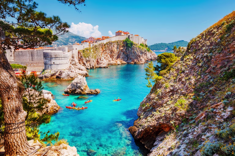 Great view at famous european travel destination city of Dubrovnik - Fort Bokar seen from south old walls on a sunny day. Location place Croatia, South Dalmatia, Europe. Discover the beauty of earth.