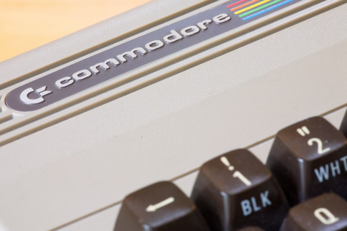 "Karlstad, Sweden - June 19, 2011: Close up on the logo of an old vintage Commodore 64 home computer"