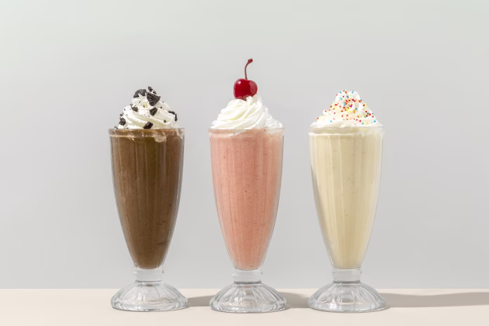 Mixed flavor milkshakes at a cafe