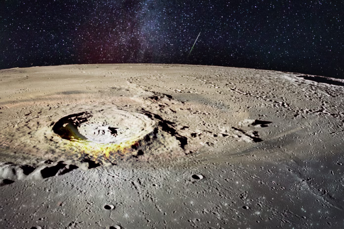Moon surface with crater. Elements of this image furnished by NASA./urls:https://solarsystem.nasa.gov/resources/711/perseid-meteor-2016/https://images.nasa.gov/details-as17-145-22285.htmlhttps://images.nasa.gov/details-PIA03243.htmlhttps://images.nasa.gov/details-PIA07217.html
