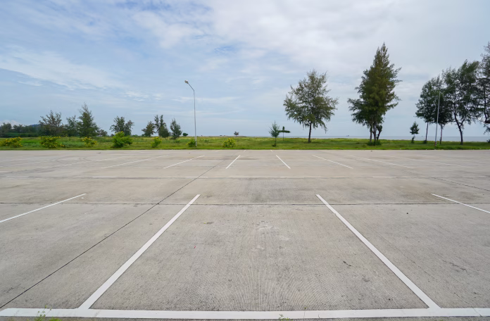 Public parking lots that are empty on days when there are no people.