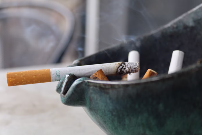 A macro shot of a burning cigarette