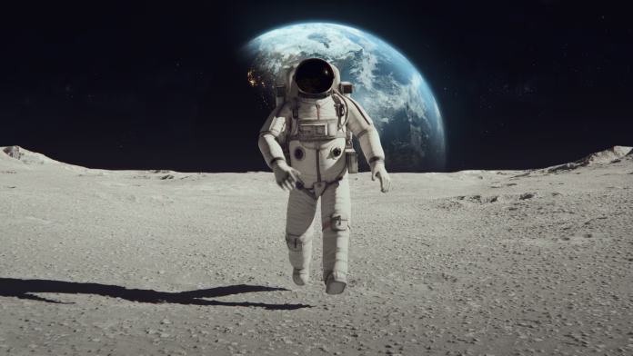 earth-planet-as-seen-from-moon-surface-the-surface-of-moon-strewn-with-small-rocks-and-sand-flight-over-moon-craters-lunar-outpost-in-the-distance-apollo-mission-inspired-following-shot-of-brave-astro-stockpack-istock Earth Planet as seen from Moon surface. The surface of Moon, strewn with small rocks and sand. Flight over Moon craters. Lunar outpost in the distance. Apollo Mission inspired. Following Shot of Brave Astronaut in Space Suit Confidently Walking on the Moon Surface. Space Planet as viewed from Moon surface. The surface of the moon, strewn with small rocks and sand. Flight over Moon craters. Moon surface, Desert, Cliffs, sand. Covered in Rocks. First Astronaut On the Moon Surface. Big Moment for the Human Race. Advanced Technologies, Space Exploration/ Travel, Colonisation Concept. NASA Public Domain Imagery. https://www.solarsystemscope.com/textures/ https://svs.gsfc.nasa.gov/cgi-bin/details.cgi?aid=4720