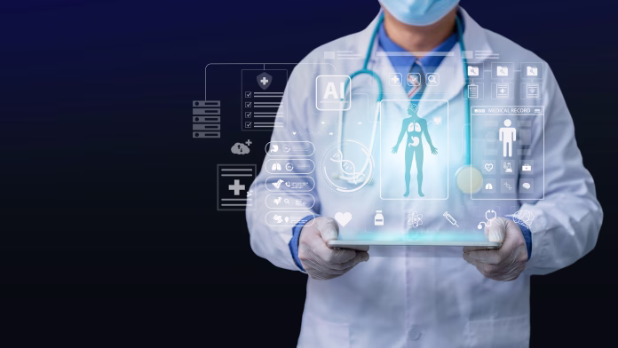 Medical Healthcare and technology concept. Medical worker using virtual medical revolution and advance of technology Artificial Intelligence, AI Deep Learning for medical research, Innovations.
