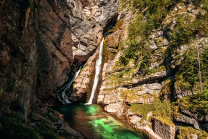 Savica waterfall in Triglav national park in Bohinj, Slovenia. Horizontal image.