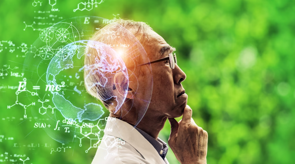 Science technology concept. Asian senior scientist.