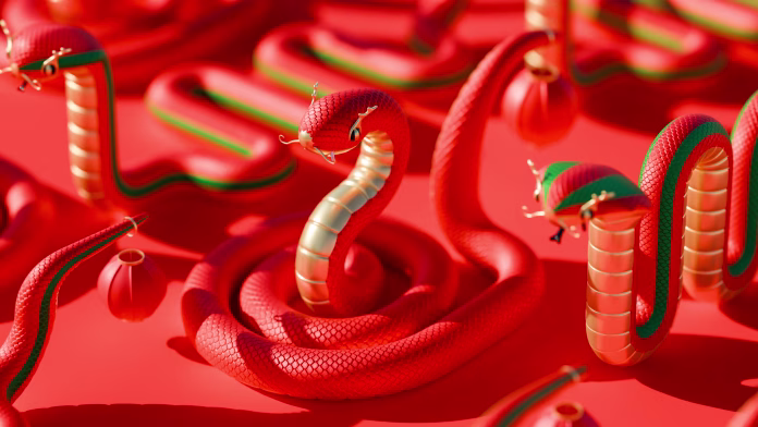 Chinese New Year Of Serpent Isometric 3D Render Illustration Background