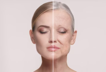 Najbolj jasen vpogled v staranje genov doslej Comparison. Portrait of beautiful woman with problem and clean skin, aging and youth concept, beauty treatment and lifting. Before and after concept. Youth, old age. Process of aging and rejuvenation
