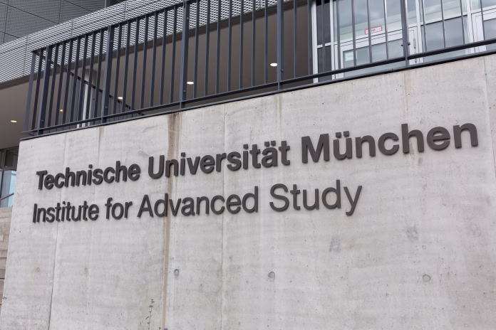 Garching, Bavaria / Germany - Oct 25, 2019: Writing "Technische Universität München - Institute for Advanced Study" - at the university campus in Garching near Munich. Part of the so-called Exzellenzinitiative (initiative for excellence).