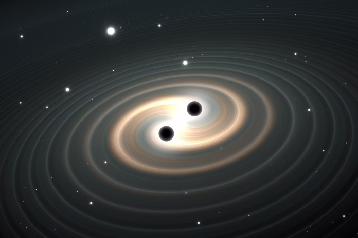Gravitational waves from merging black holes. 3d illustration