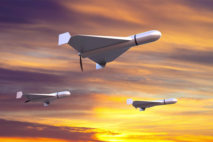 Military drones against the sunset sky. 3d-rendering