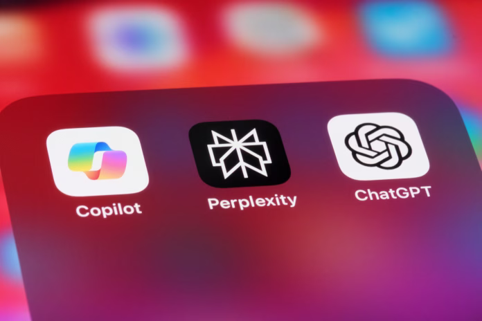 Shanghai,China-March 5th 2024: Perplexity AI, Microsoft Copilot and OpenAI ChatGPT mobile app icons. Assorted AI chatbot apps