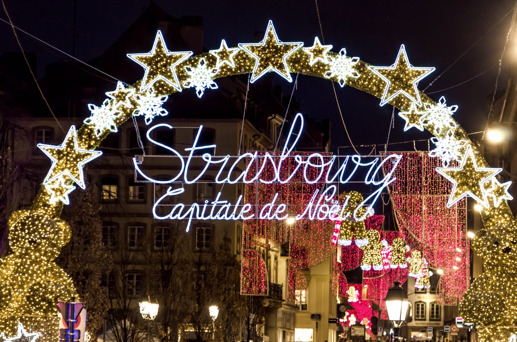 Entrance to the city centre of Strasbourg on Christmas time