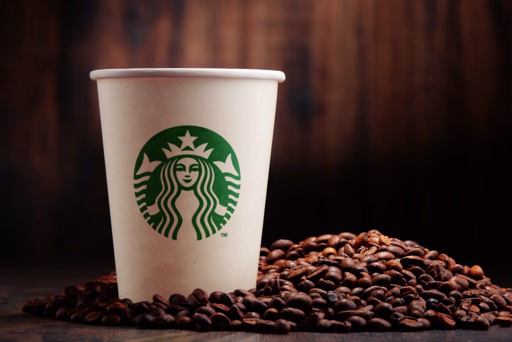 Poznan, Poland - January 29, 2016: Starbucks, coffee company and coffeehouse chain, founded in Seattle, Wa. USA, in 1971; now the largest business of this kind in the world operates 23,450 locations