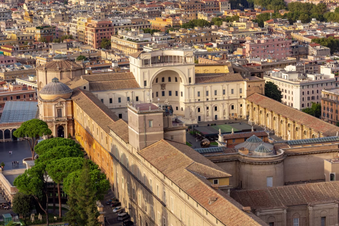 Vatican - October 2022: Aerial view of Belvedere palace and Vatican museums, center of Rome, Italy